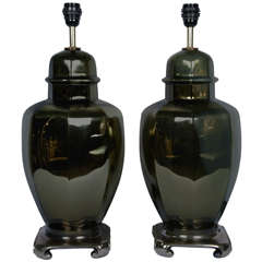 Neoclassical 1940's Pair  Of Glass Table Lamps