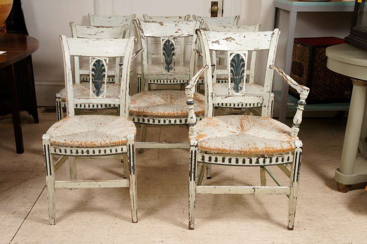 8 French Provincial Green Painted Dining Room Chairs At 1stdibs