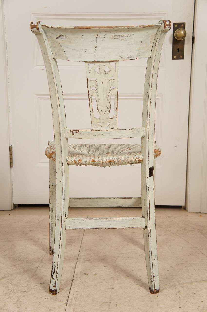 19th Century 8 French Provincial Green painted Dining Room Chairs