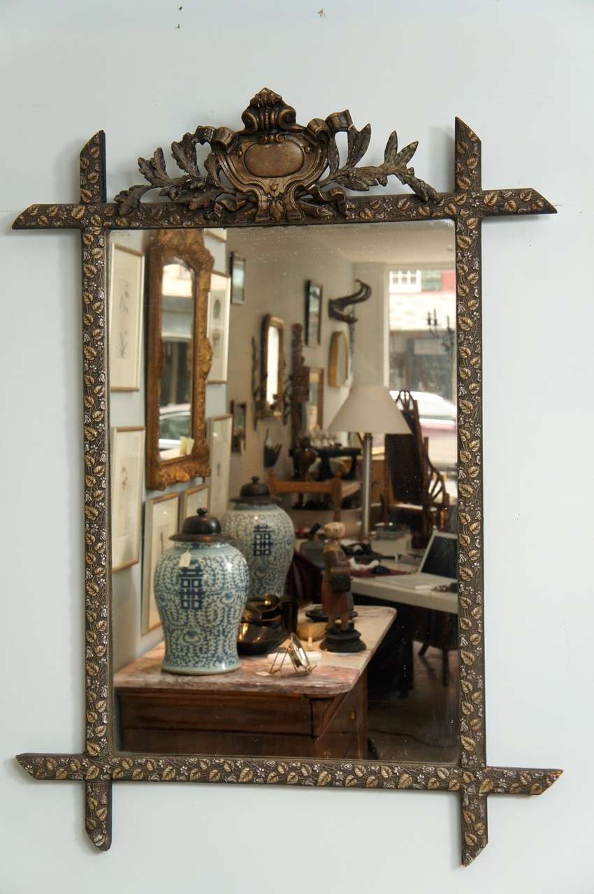 French Mirror with Silver, Gold and Raised Flower Motif