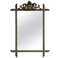 Antique French Mirror with Silver, Gold and Raised Flower Motif