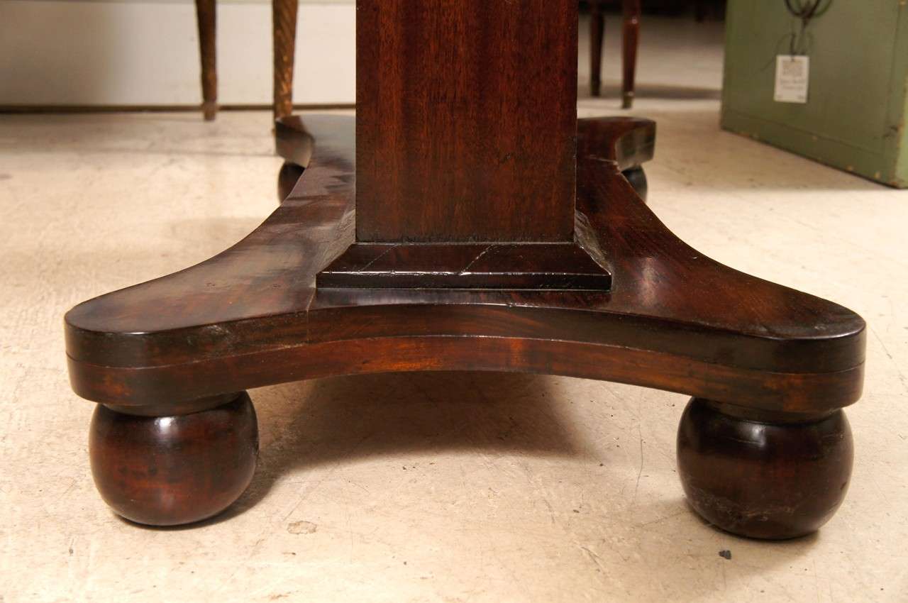 Polished Empire Mahogany Pillar and Scroll Table with One Drawer For Sale