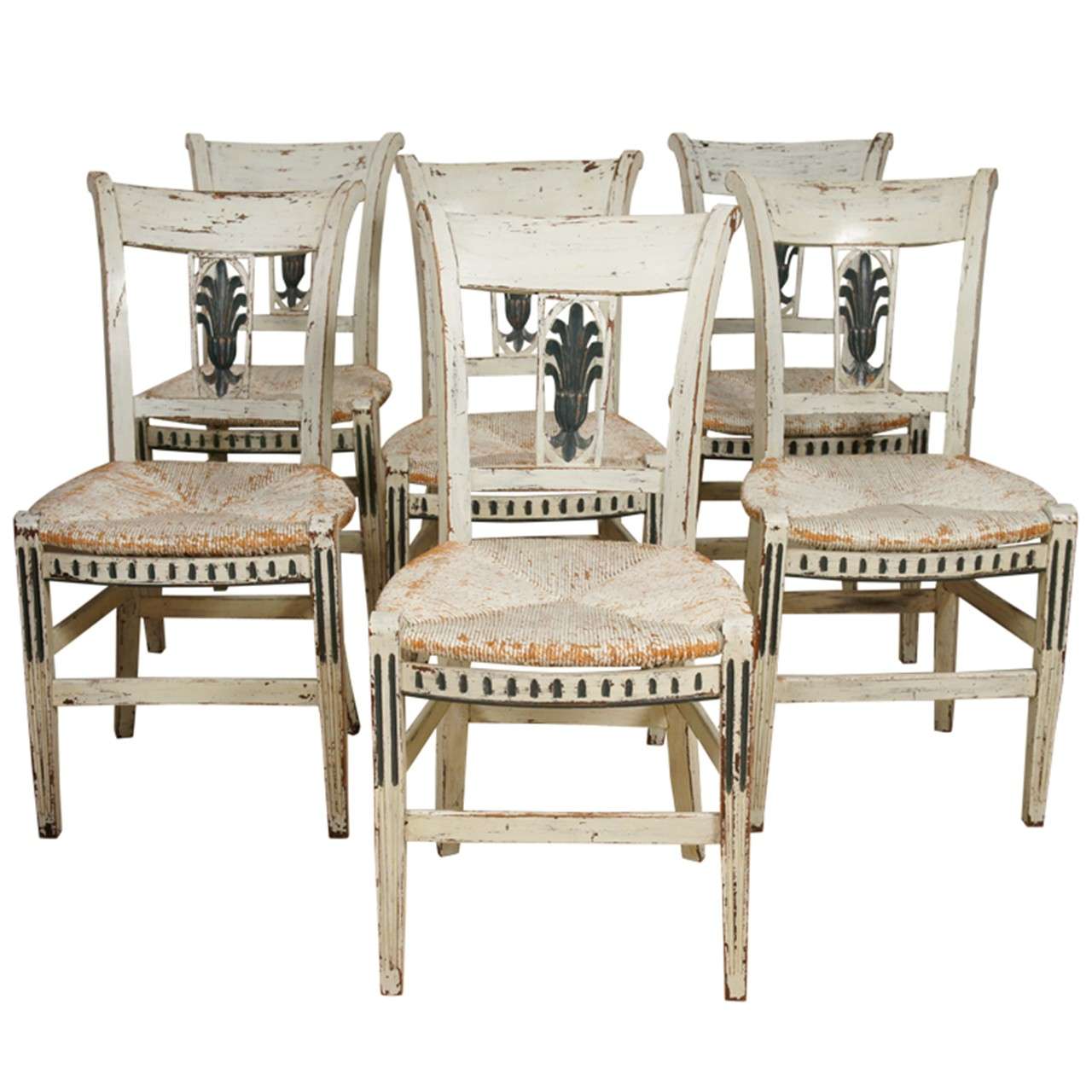 8 French Provincial Green painted Dining Room Chairs at 1stDibs