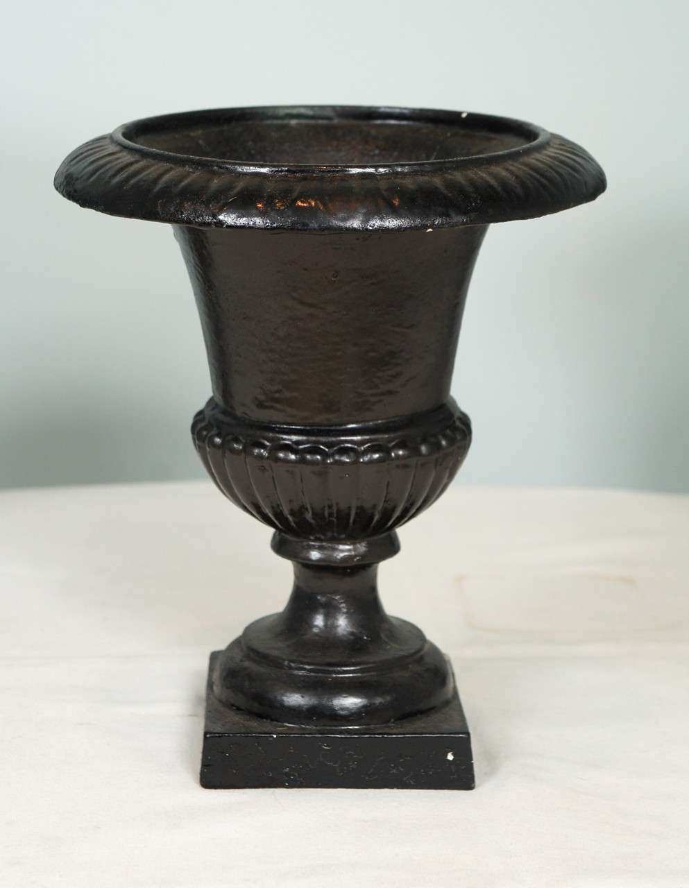Three Cast Iron Black Painted Garden Urns For Sale at 1stdibs