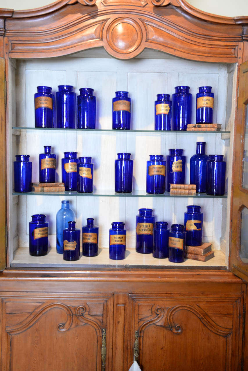 Cobalt blue seems to be a very popular color in decorating  this year and this collection of pharmacy jars makes quite a statement.  They range in height from 8