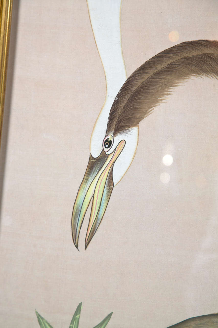 Indian Painting on Silk of a Crane 1