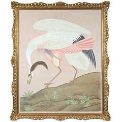 Indian Painting on Silk of a Crane
