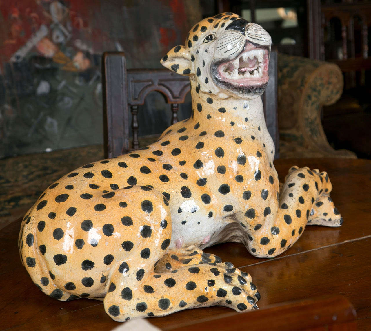A large English terracotta figure of a leopard.
