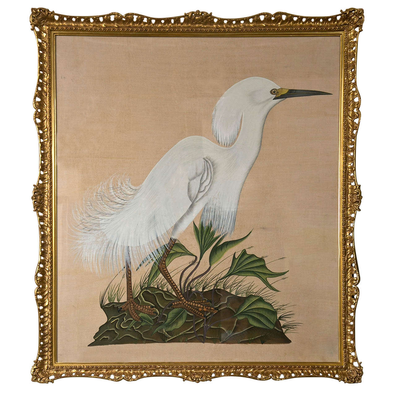 Indian Painting on Silk of an Egret