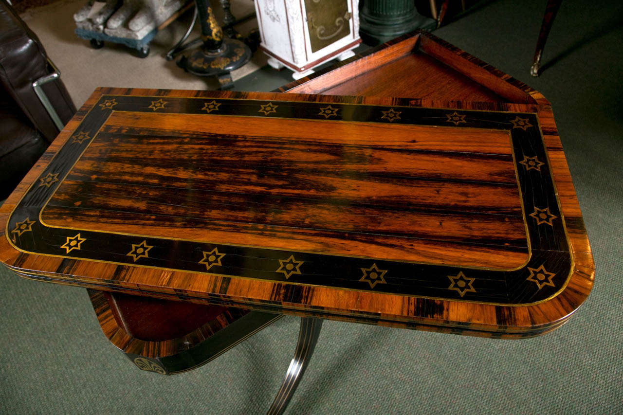 British Regency Ebonized and Calamander Wood Card Table