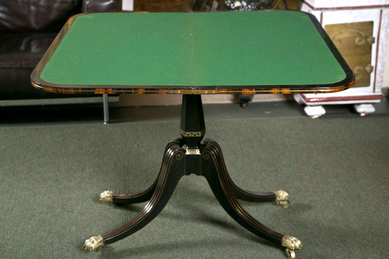 Regency Ebonized and Calamander Wood Card Table In Good Condition In Stamford, CT