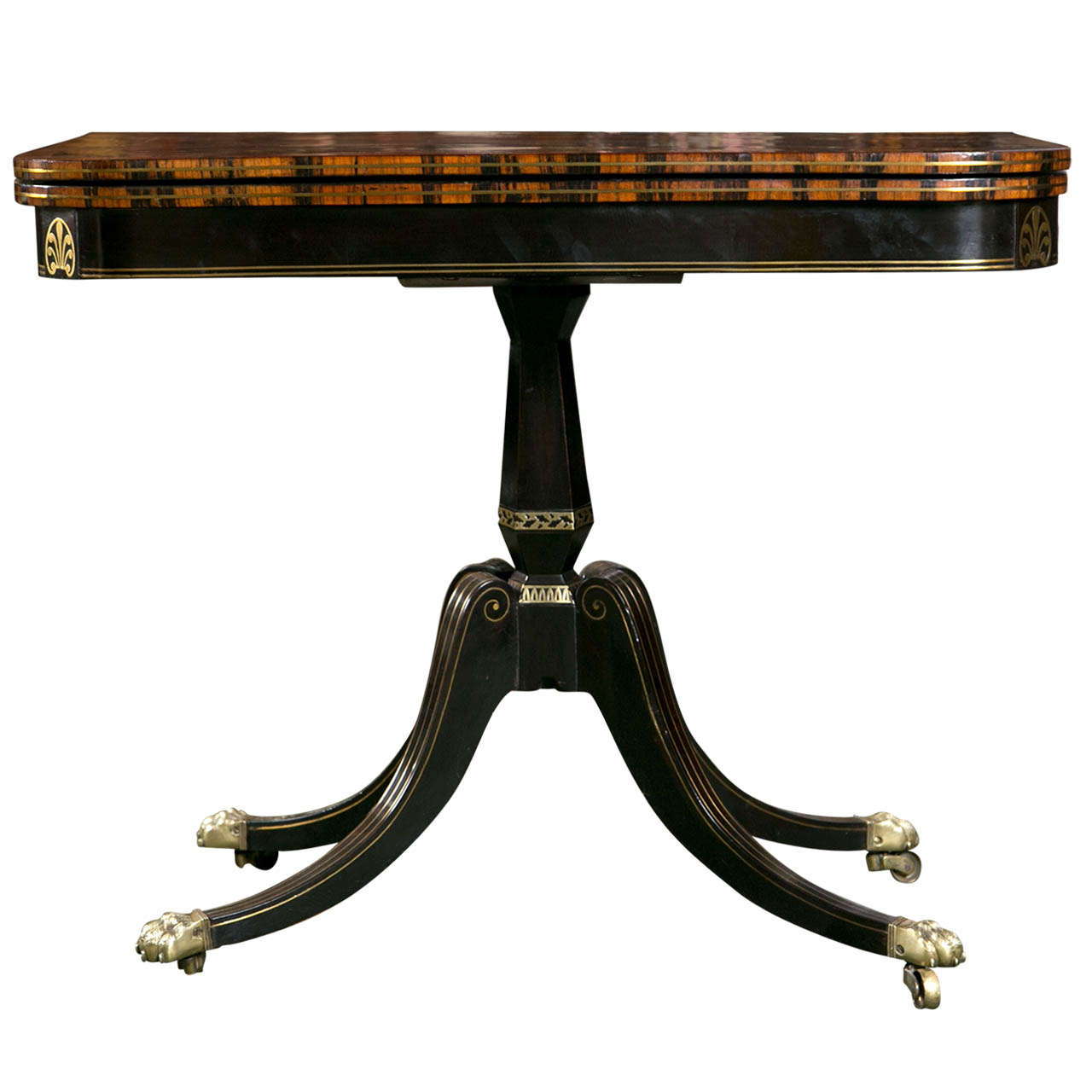 Regency Ebonized and Calamander Wood Card Table