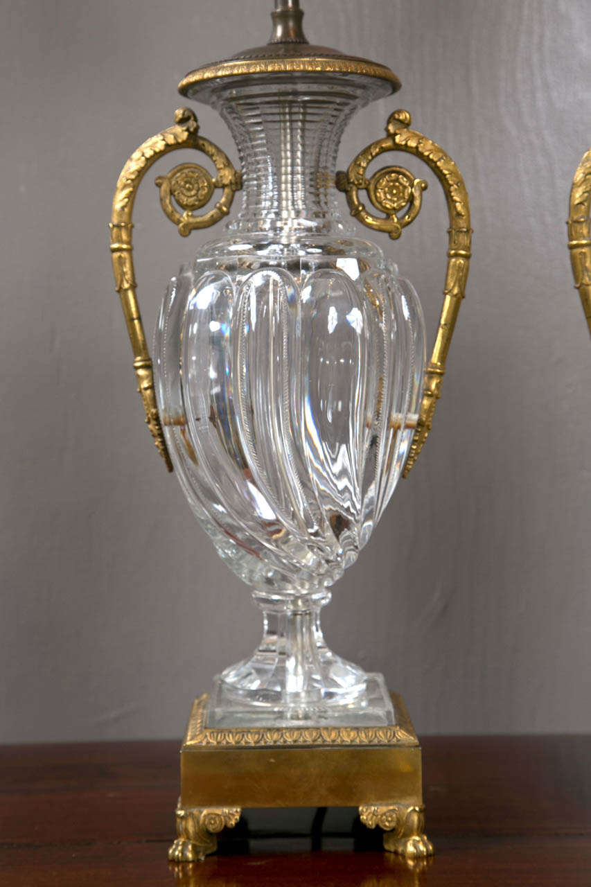 Pair of Crystal Urn Lamps