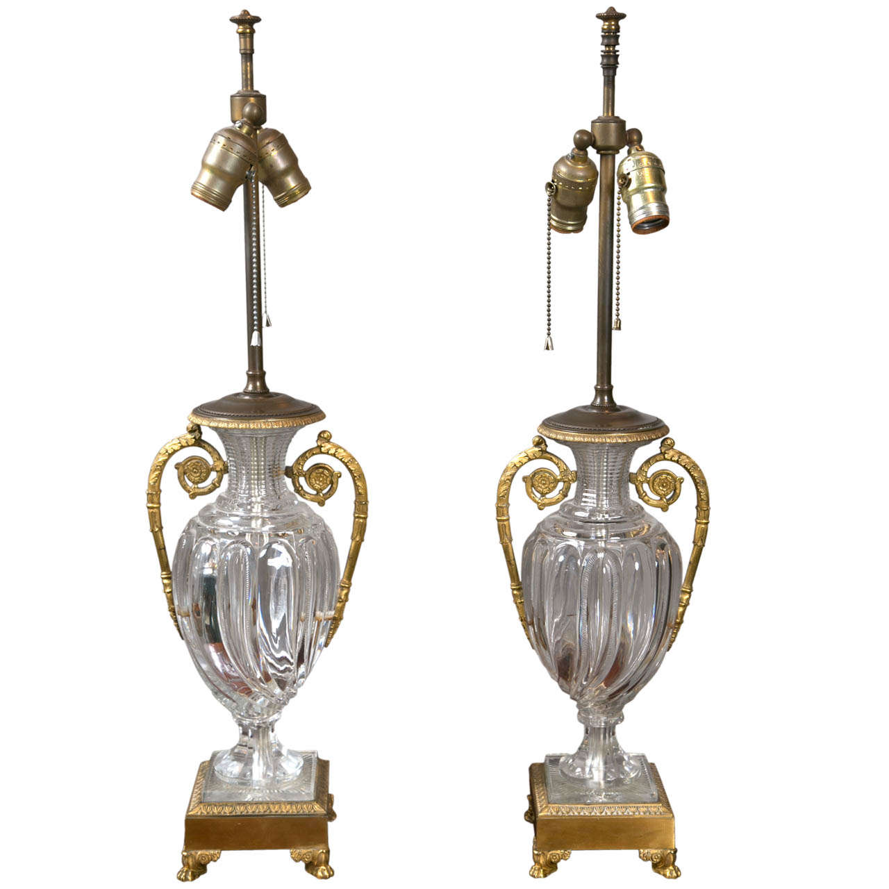 Pair of Crystal Urn Lamps