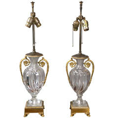 Pair of Crystal Urn Lamps