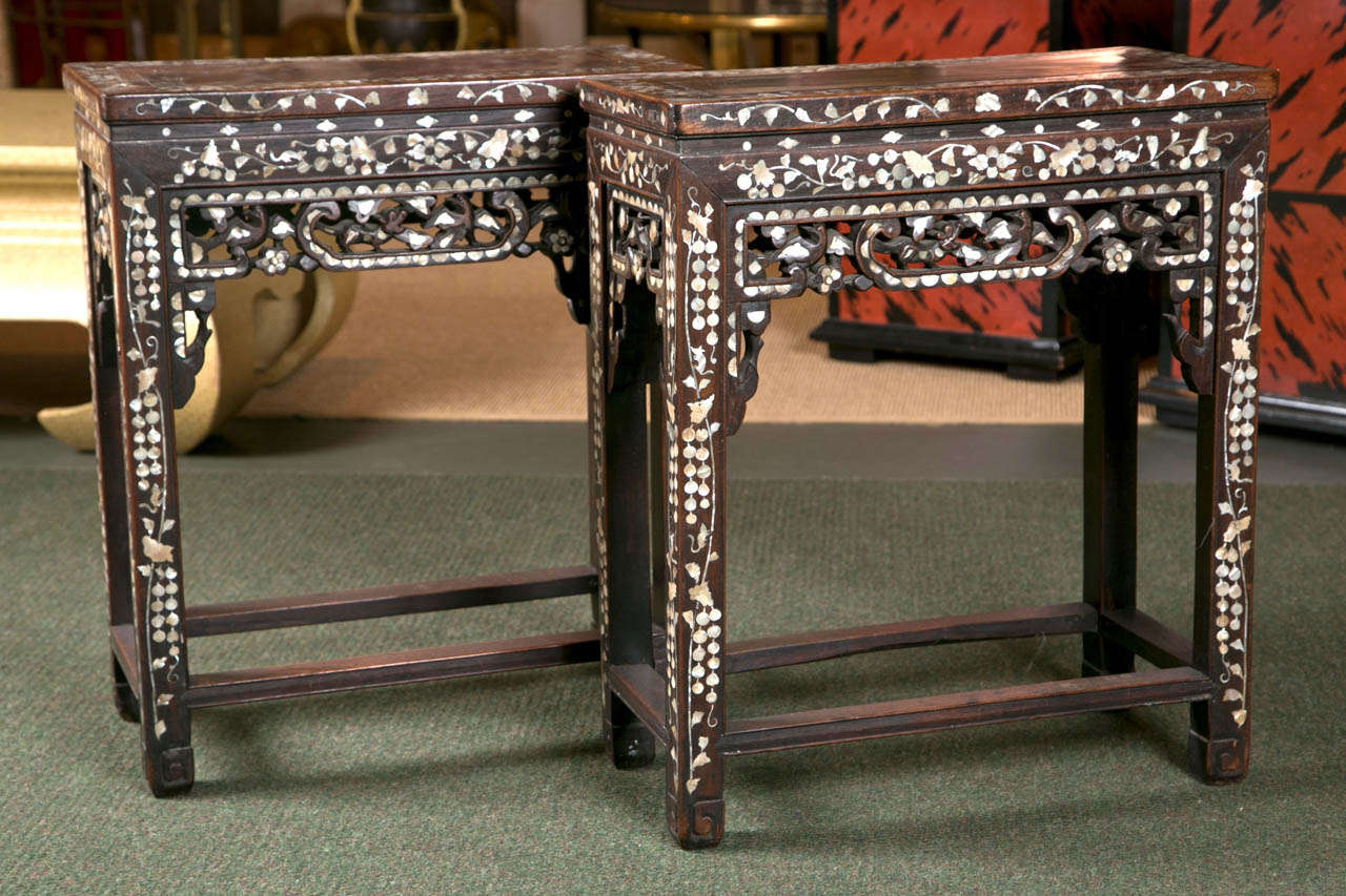 Pair of Chinese Inlaid Side Tables 4