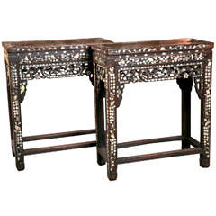 Antique Pair of Chinese Inlaid Side Tables