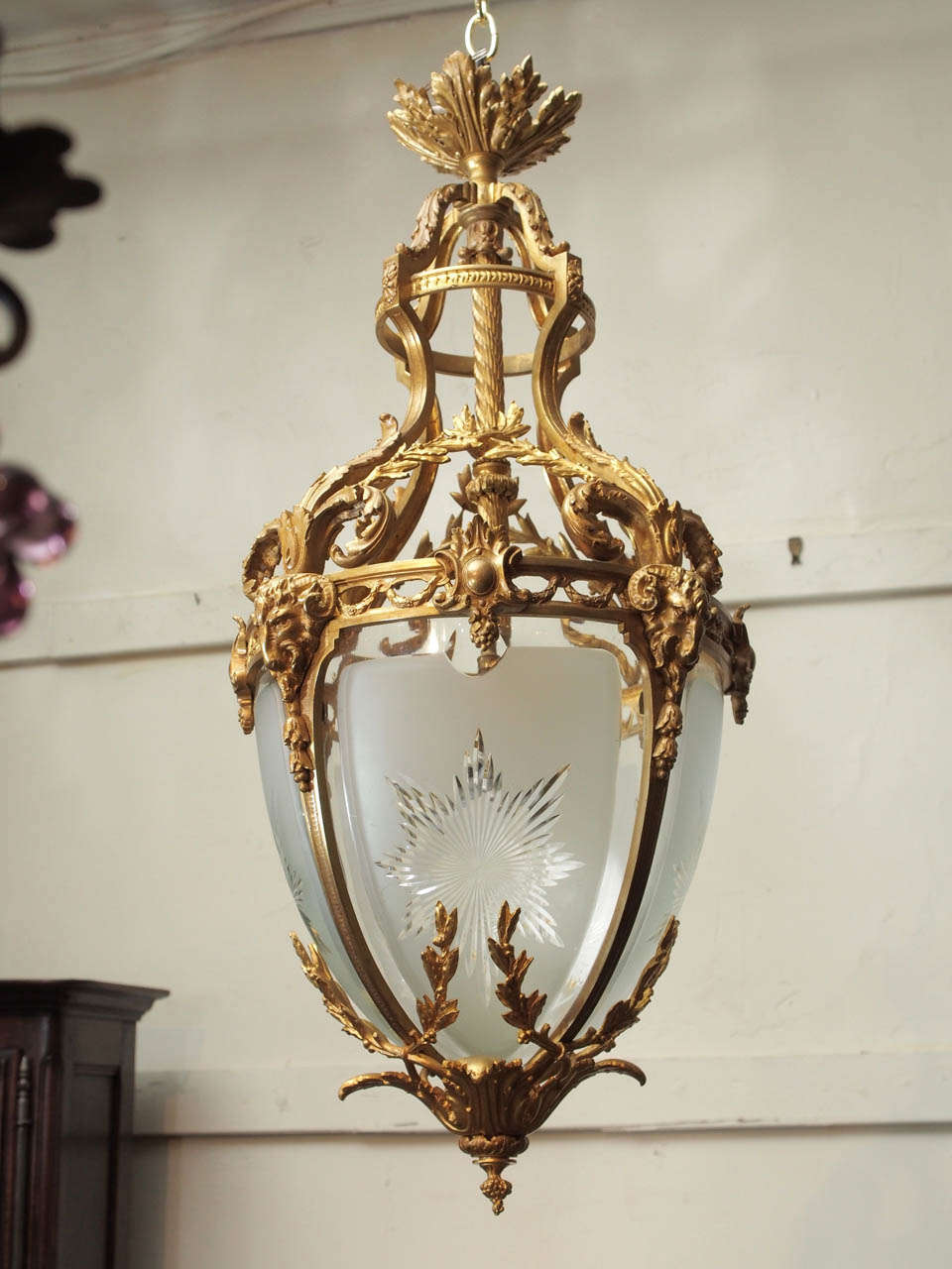 Antique French Louis 16th Ormolu, Bronze and Fine Star-cut Crystal Lantern circa 1860
