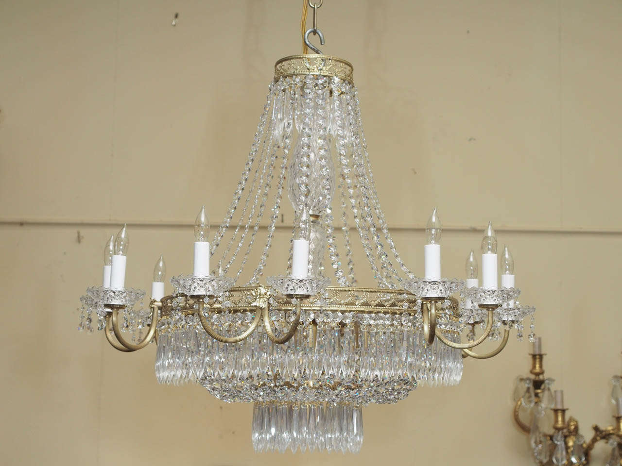 20th Century Brilliant Cut Crystal and Bronze Chandelier Circa 1940's In Excellent Condition In New Orleans, LA