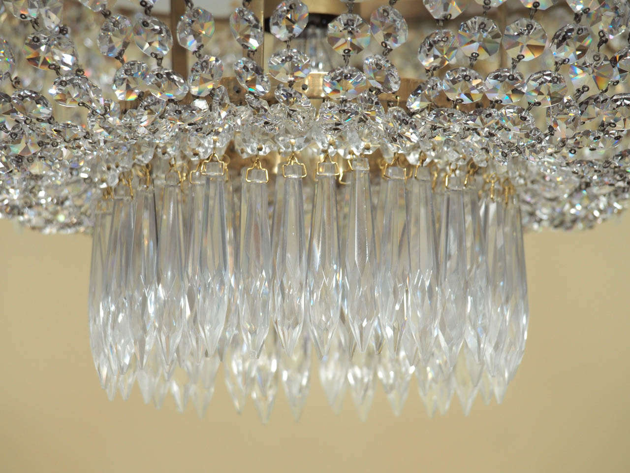 20th Century Brilliant Cut Crystal and Bronze Chandelier Circa 1940's 4