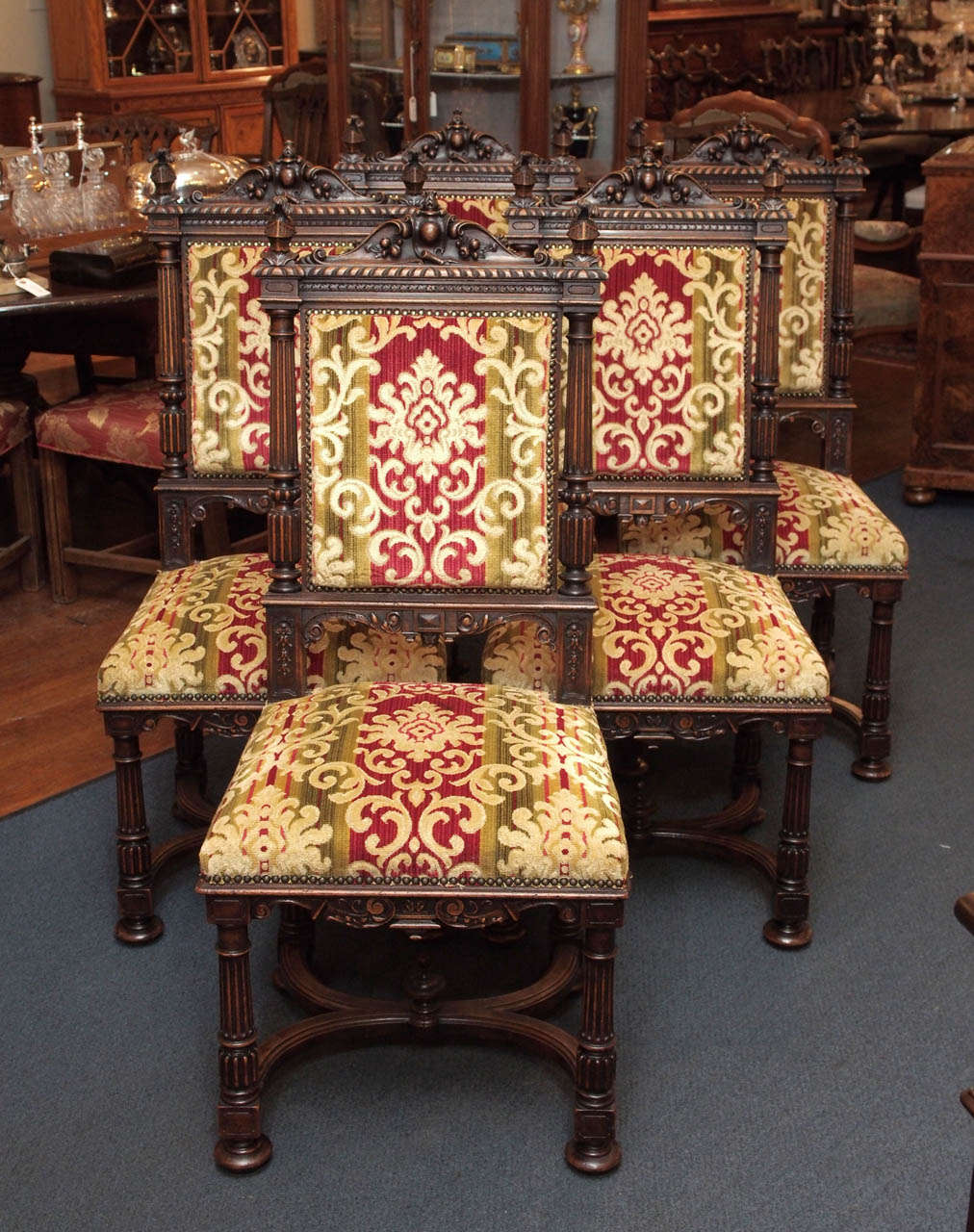 Set of 10 Antique Carved Walnut French Renaissance Design Chairs In Excellent Condition In New Orleans, LA