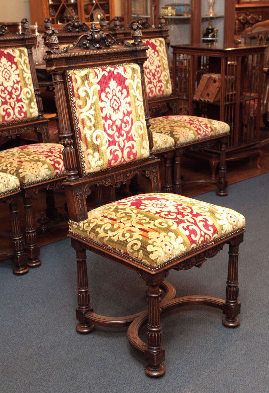 Set of 10 Antique Carved Walnut French Renaissance Design Chairs at 1stDibs