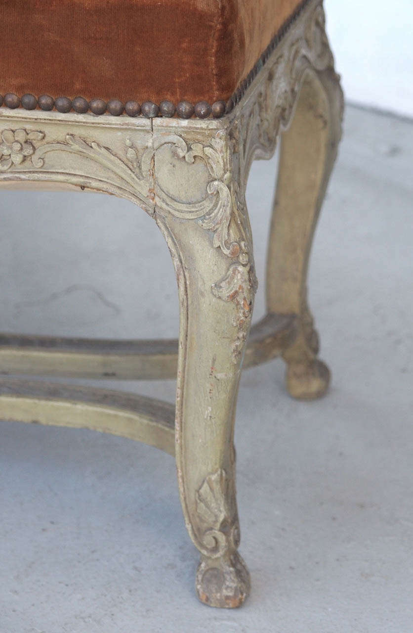 19th Century French Early 19th  Louis XV Painted Long Benches with Abusson Cover