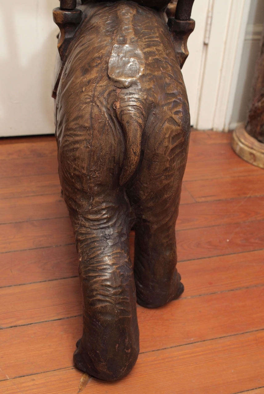 Wood 19th c. Venetian Polychromed Carved wood elephant and rider