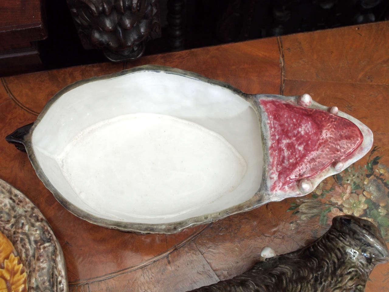 Portuguese Majolica Soup Tureen in the form of a Boars Head on Platter