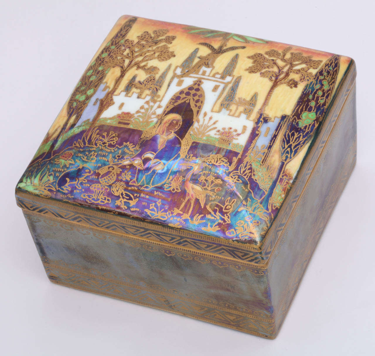 A rare Wedgwood Nizami lustre covered box decorated with Persian designs