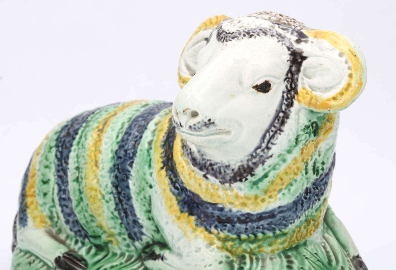 Rare Prattware Figure of a Ram In Excellent Condition For Sale In New York, NY
