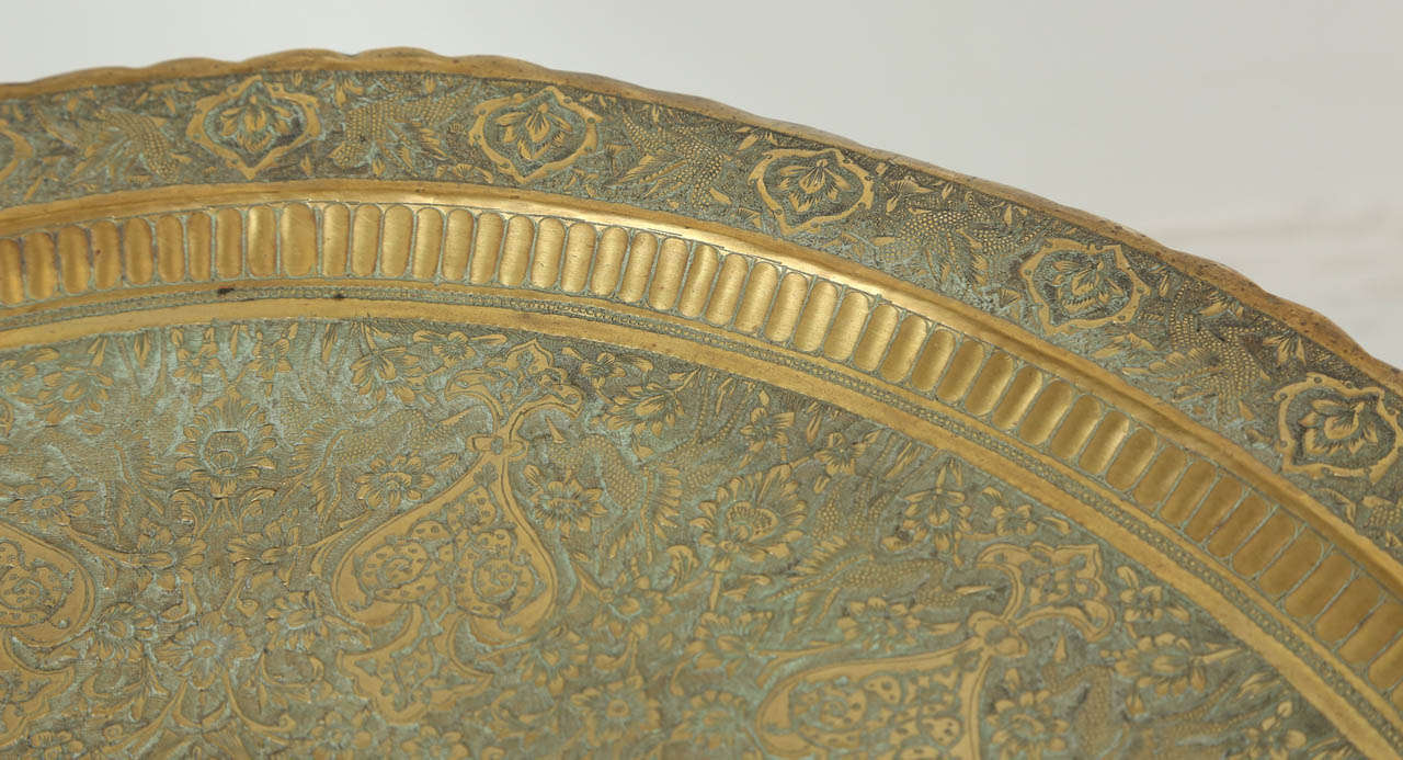 Islamic Antique Persian Brass Tray Side Table