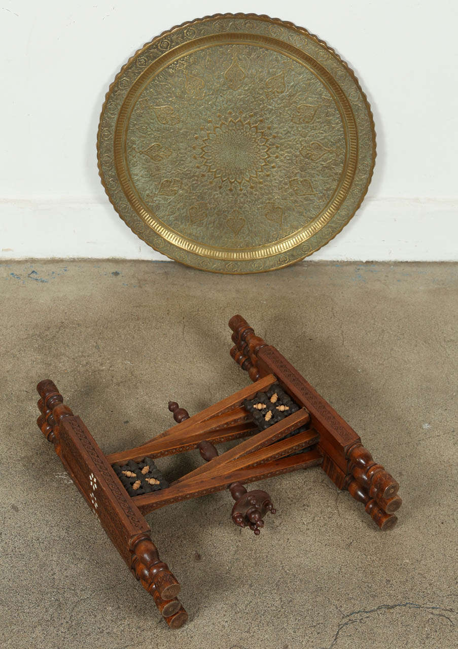 19th Century Antique Persian Brass Tray Side Table