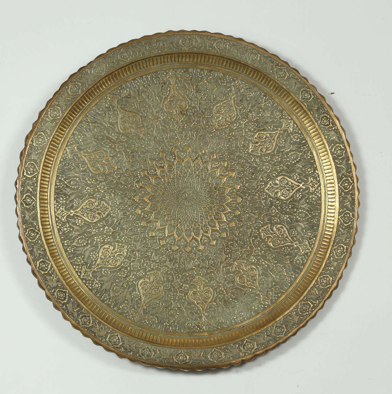 Antique Persian Brass Tray Side Table 1