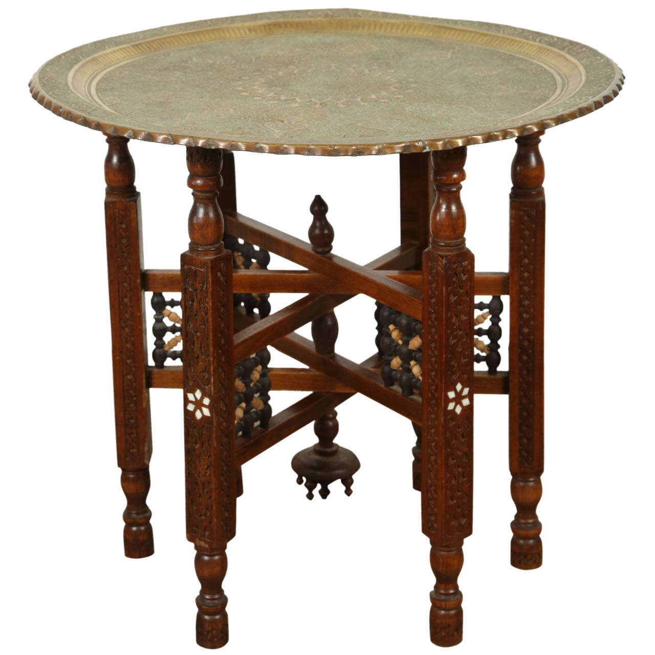 Antique Persian Brass Tray Side Table At 1stdibs Antique Persian Brass Tray Side Table For