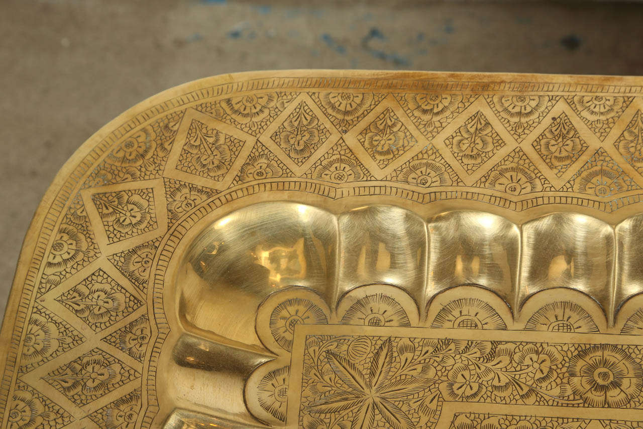 Islamic Brass Tray Mid-Century Rectangular Coffee Table