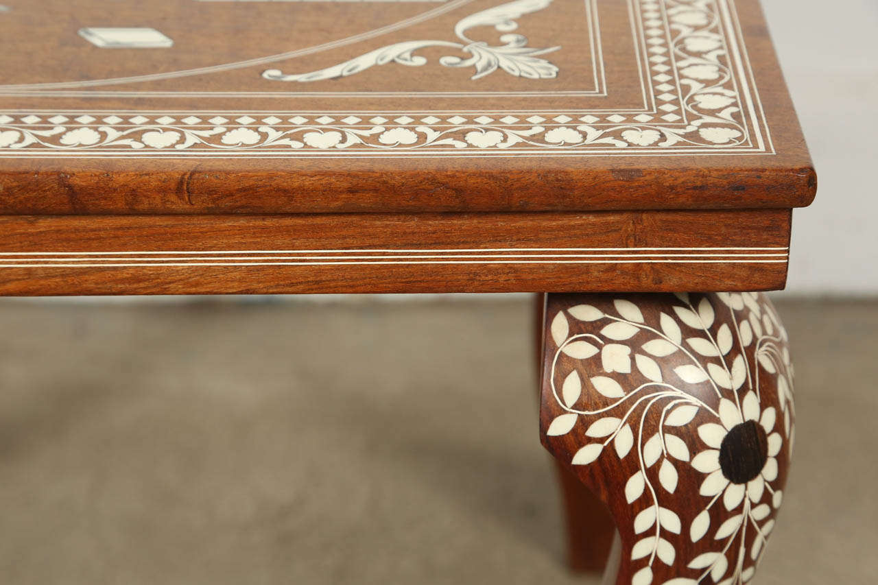 Anglo Indian Mughal Teak Inlaid Square Side Table For Sale at 1stDibs