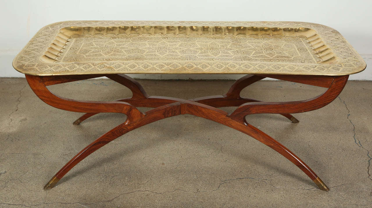 Brass Tray MidCentury Rectangular Coffee Table at 1stdibs