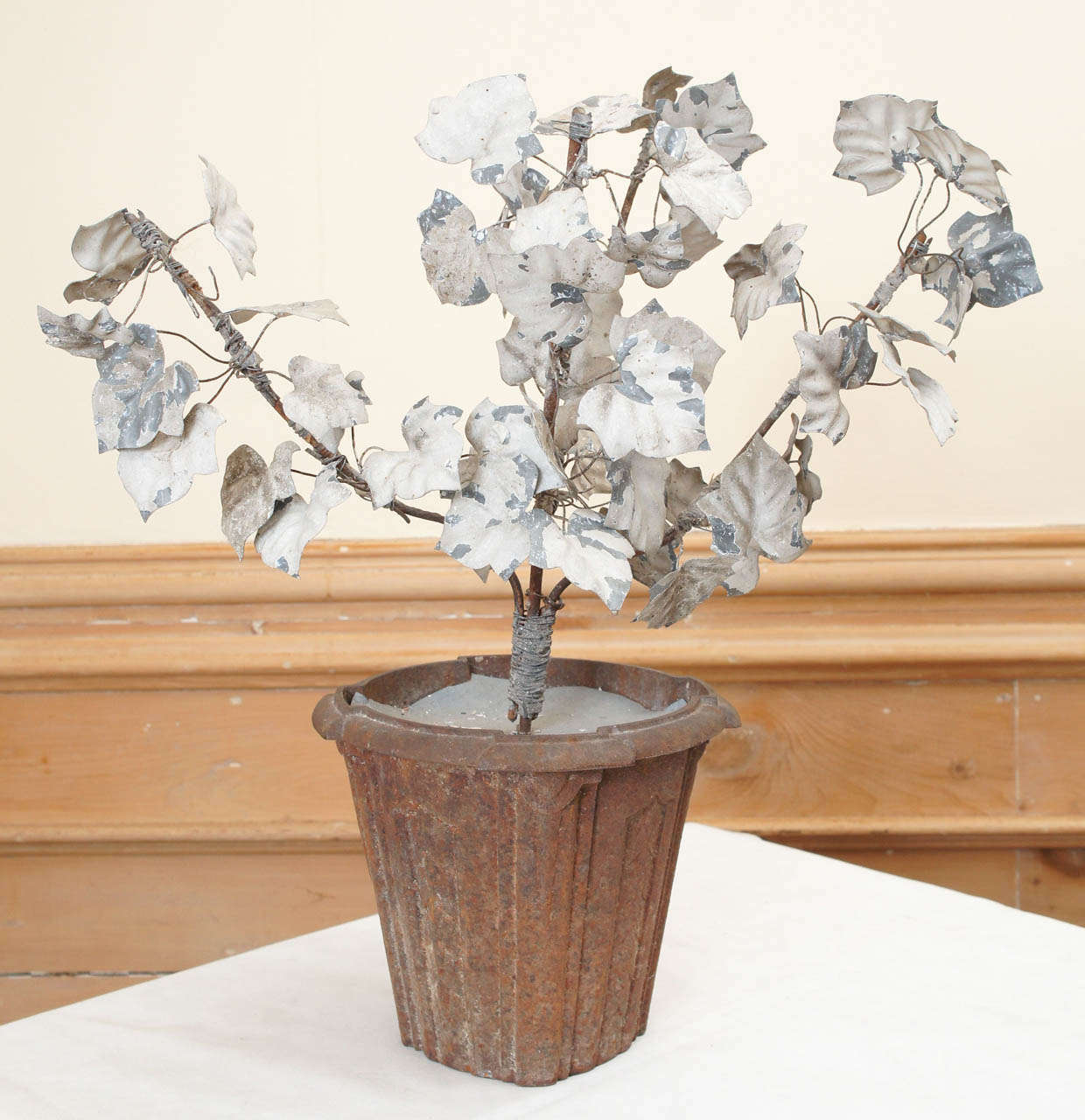 19th Century Tole Flowers in Bronze Pot