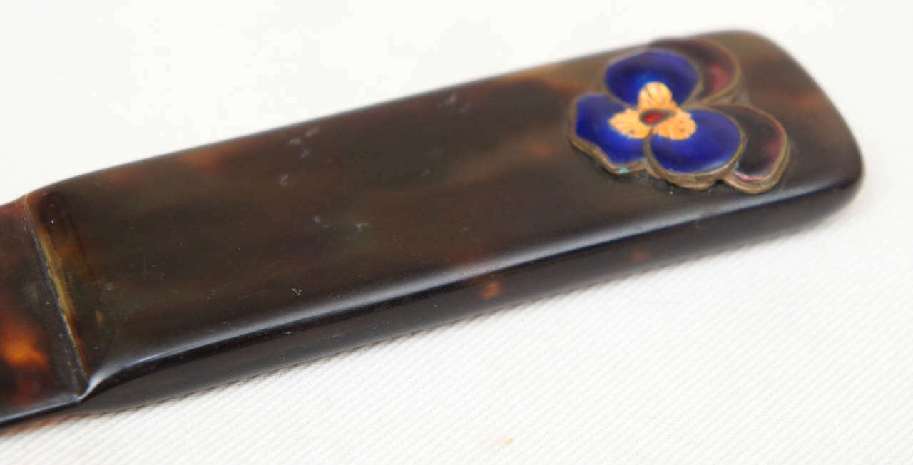 British Victorian Letter Opener with Pansy Enameled Decoration