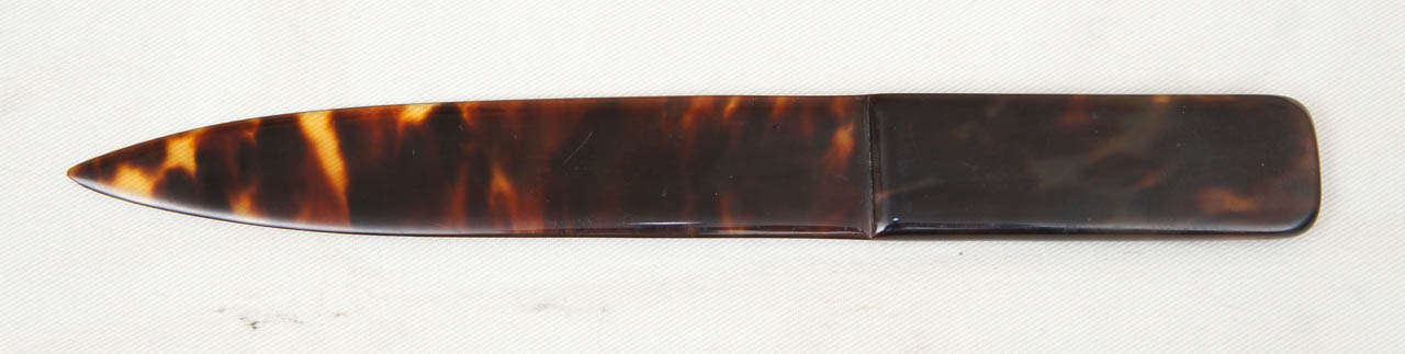 Tortoise Shell Victorian Letter Opener with Pansy Enameled Decoration
