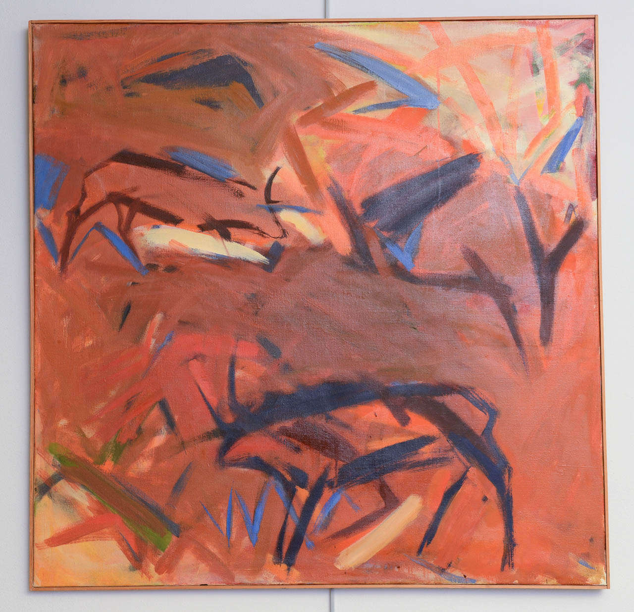 Danish Abstract Composition by Inge Reusch . Oil on Canvas, 
Signed on reverse I.Reusch 86.
Inge Rausch born 1946,
Education: The Royal Danish Academy of Arts 1967-1975 
Work has been sold through Danish Arts Foundation, Art at Work, Esbjerg Art