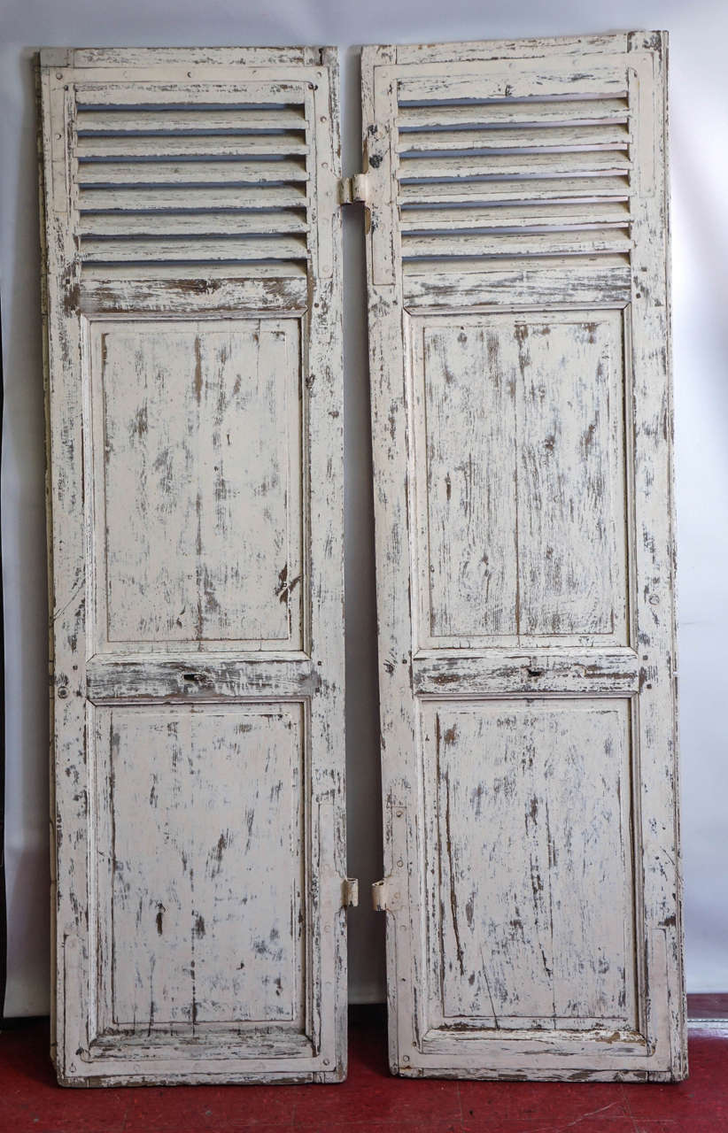 19th Century Pair of Antique French Paneled Louvred Shutter Doors
