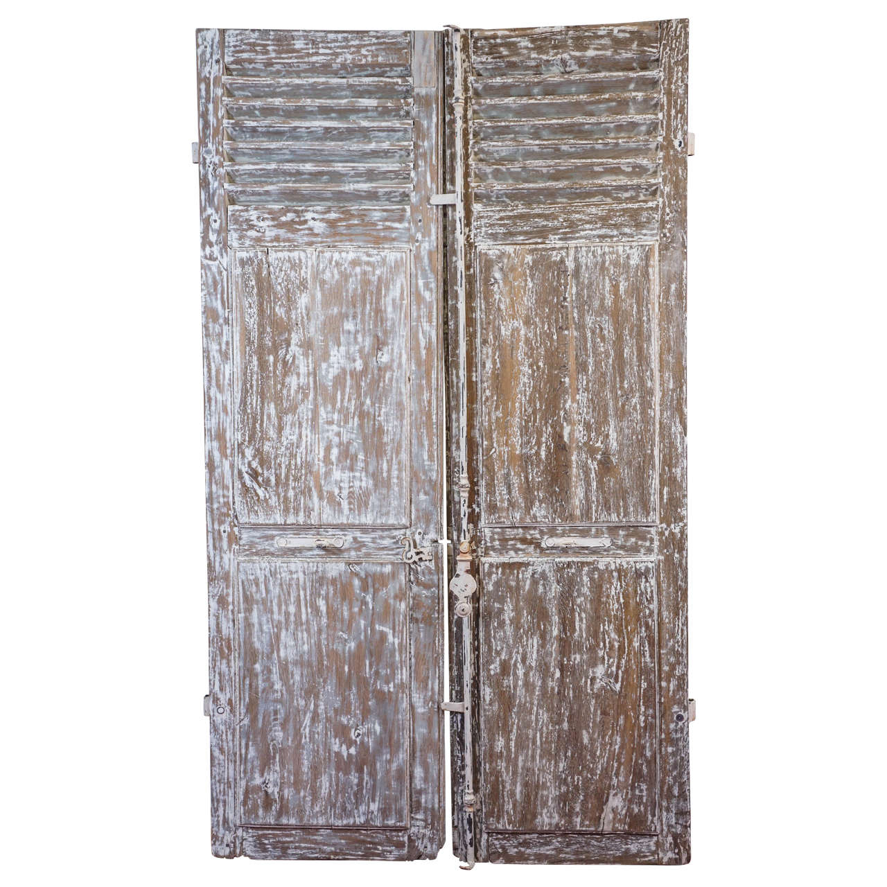 Pair of Antique French Paneled Louvred Shutter Doors