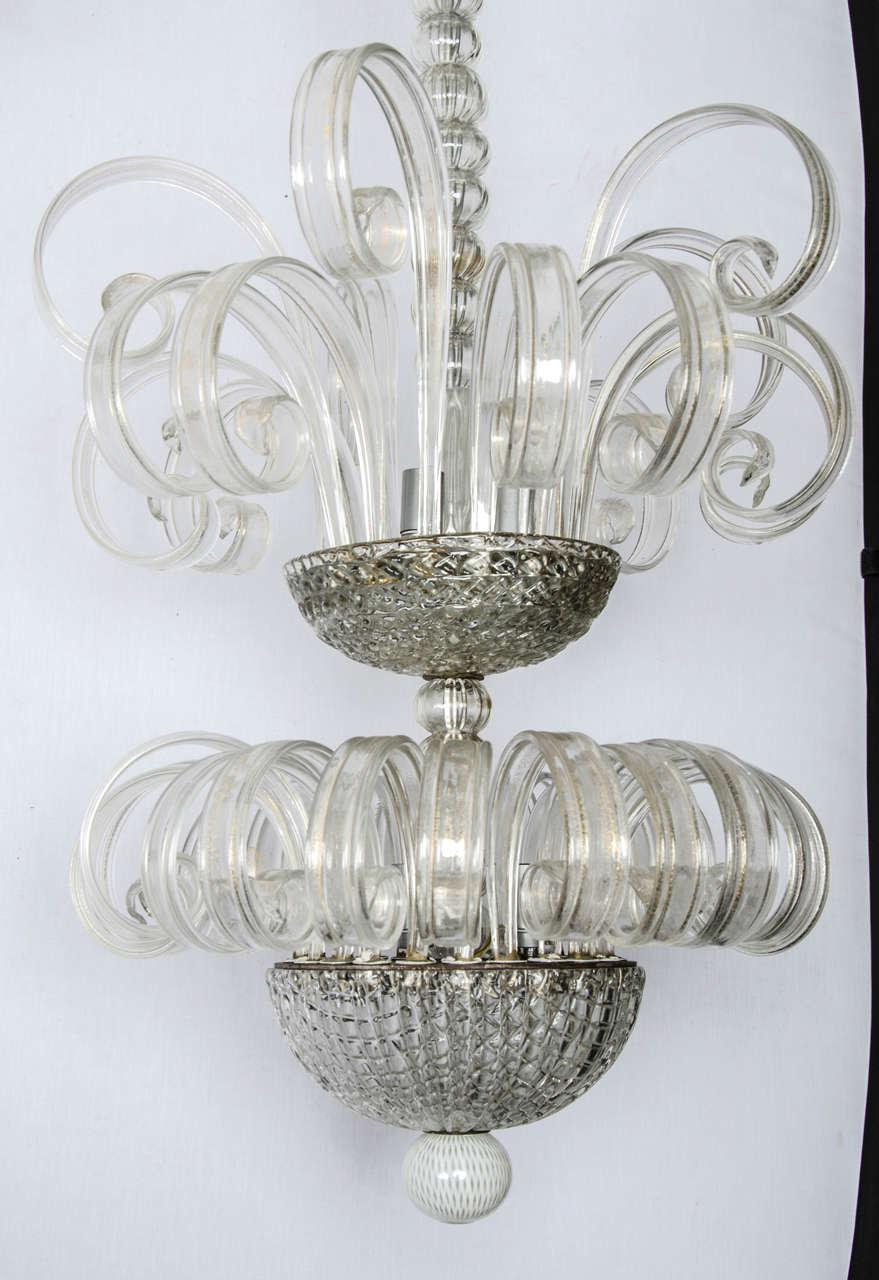 Exceptional and elegant two-tier Murano glass chandelier designed by Venini.