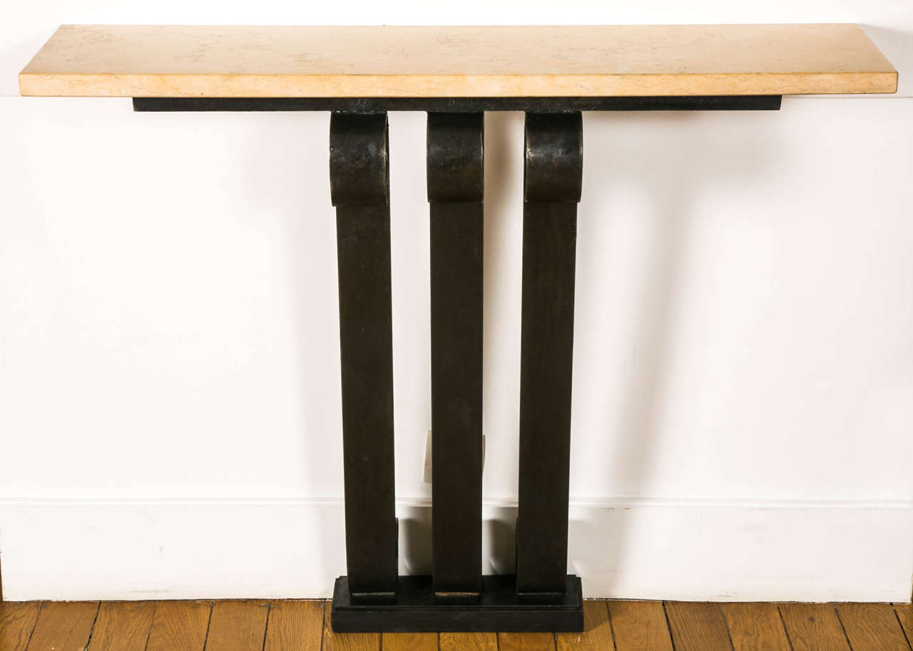 French Wrought Iron and Marble Art Deco Wall Console, France, 1930