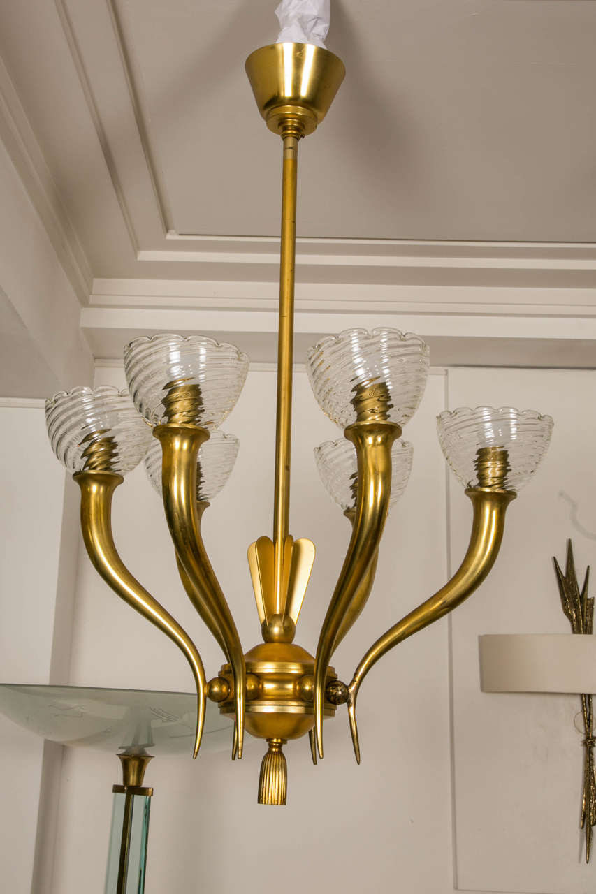 Italian Gilt Bronze and Glass Chandelier, Italy, 1960 For Sale