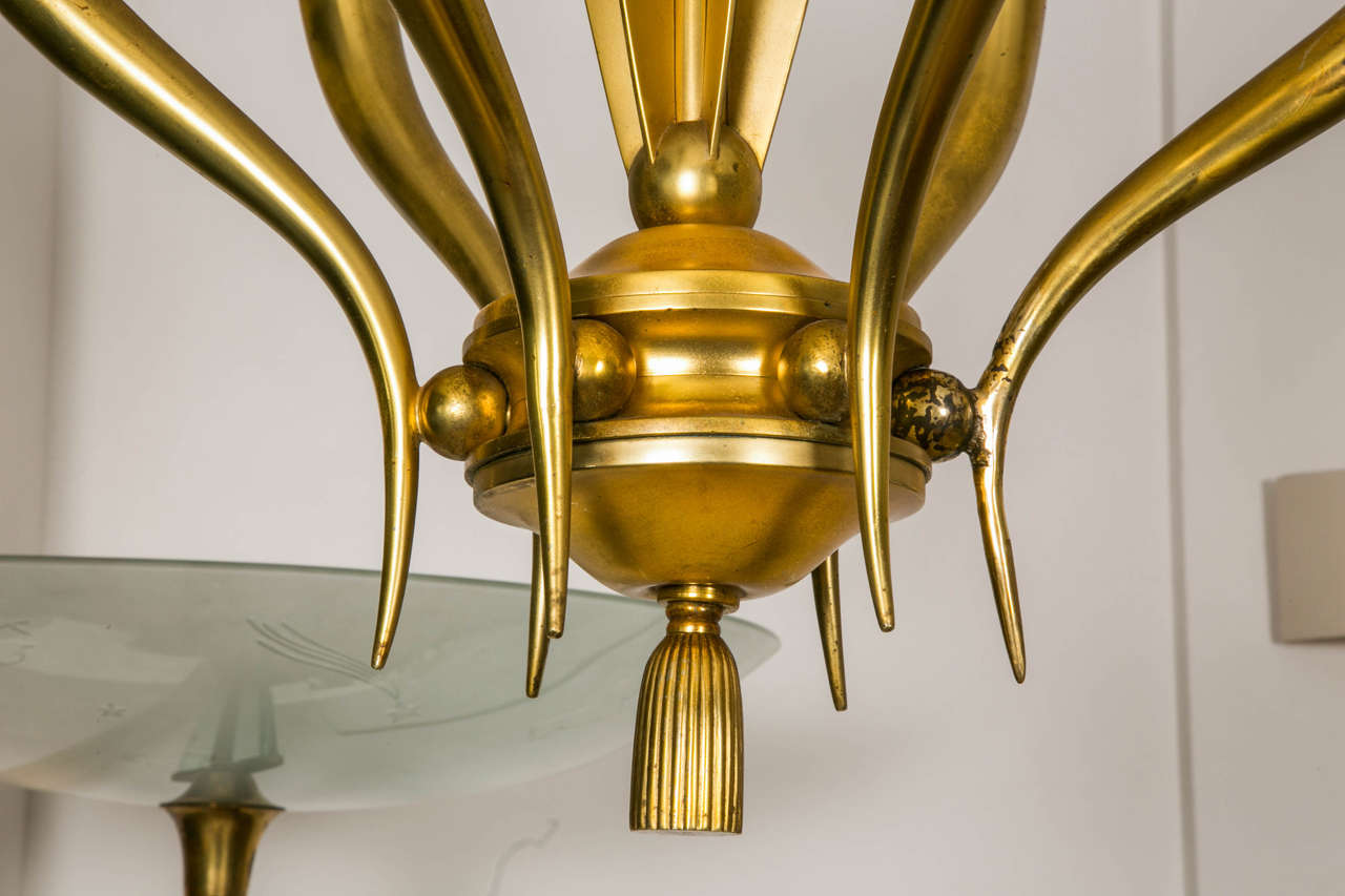 Mid-20th Century Gilt Bronze and Glass Chandelier, Italy, 1960 For Sale