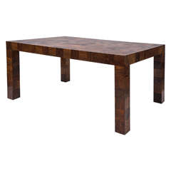 Milo Baughman Patchwork, Burlwood Parsons Dining Table Thayer Coggin.