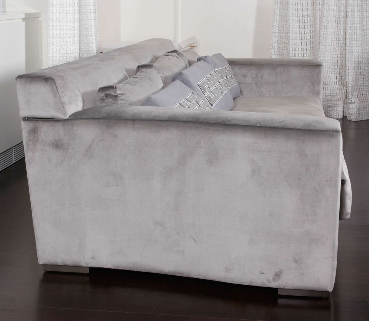 Modern Phillipe Hurel Sofa, 'Lila' and Custom Applique Pillows